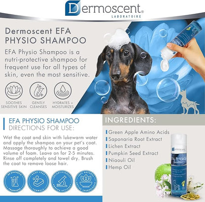 Dermoscent EFA Physio Shampoo for Dogs & Cats - Gentle Natural Ingredients for Frequent Bathing Allergies & Itchy Skin Relief - Soothes Dermatitis & Atopic Skin - 200 ml