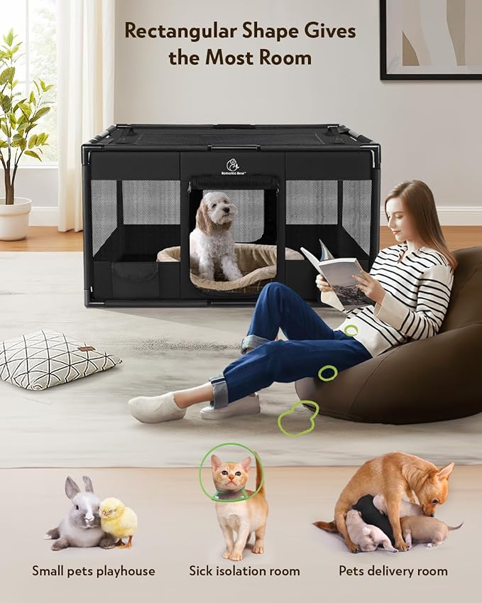 Dog Playpen,Fabric Mesh Dog Fence, Portable Soft Dog Cat Kennel Crate,Breathable Exercise Pet Play Pen for Dogs,PVC Pipe Frame,Indoor Outdoor Pet Fence Cage for Small Animals with Carrying Case(M)