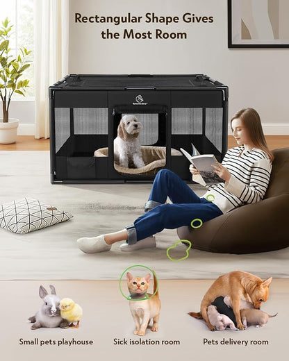 Dog Playpen,Fabric Mesh Dog Fence, Portable Soft Dog Cat Kennel Crate,Breathable Exercise Pet Play Pen for Dogs,PVC Pipe Frame,Indoor Outdoor Pet Fence Cage for Small Animals with Carrying Case(M)
