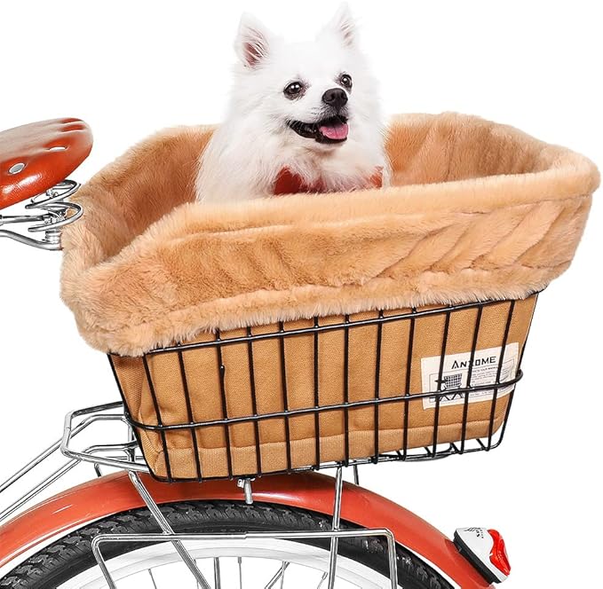 ANZOME Dog Bicycle Basket Liner, Warm and Soft Small Pets Bike Basket Cover with Durable Canvas Outside,Easy to Install Comfort Padded Bike Basket Liner for Dog Carrier(Basket Not Included)