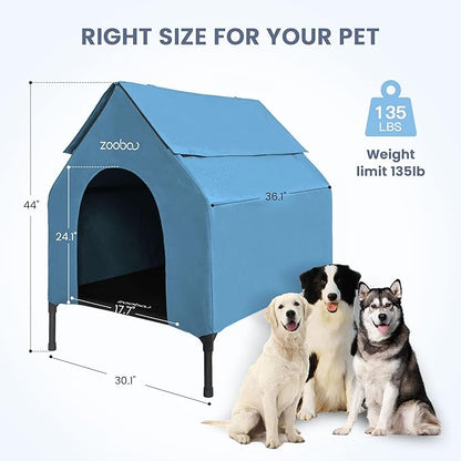 36" Large Dog House, Dog House for Large Dog Indoor or Outside, Weatherproof 600D PVC Dog House Outdoor, Featuring Breathable 2x1 Textilene Elevated Dog Bed, Easy Clean(Blue)