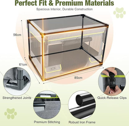 Durable Dog Playpen with Iron Frame, Heavy-Duty Pet Tent with Waterproof Base & Mesh Sides for Indoor Outdoor Use, Grey