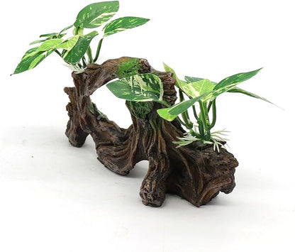 Fish Tank Decorations Artifical Driftwood Cave Aquarium Decor Ornaments Silk Aquarium Plants for Betta Fish Tank Accessories