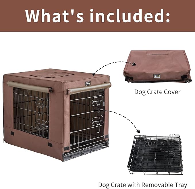 DONORO Dog Crates for Small Size Dogs Indoor Double Door Dog Kennels & Houses for Puppy and Cats, Collapsible Metal Contour Dog Cages (42-Inch Kit)