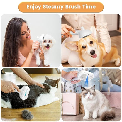 Cat Steam Brush, 4 in 1 Steamy Pet Brush For Cats & Dogs, Spary Cat Brush For Pet Grooming, Cats Dogs Hair Comb With Release Buttom and Water Tank, Cats Dogs Cleaning Brush (White Long Brush)