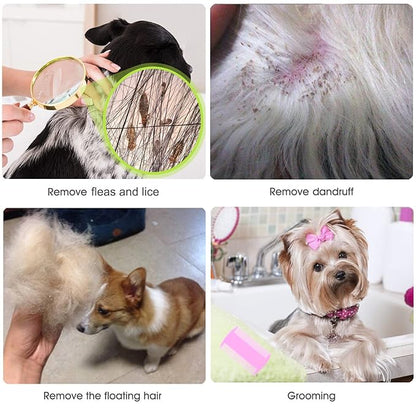 Flea Comb Lice Comb Cat Comb Dog Comb Pet Grooming Combs Tear Stain Remover Comb Remove Mucus Crust 2-in-1 Metal Round Smooth Teeth Comb Remove Floating Hair Tangles Dander (pink)