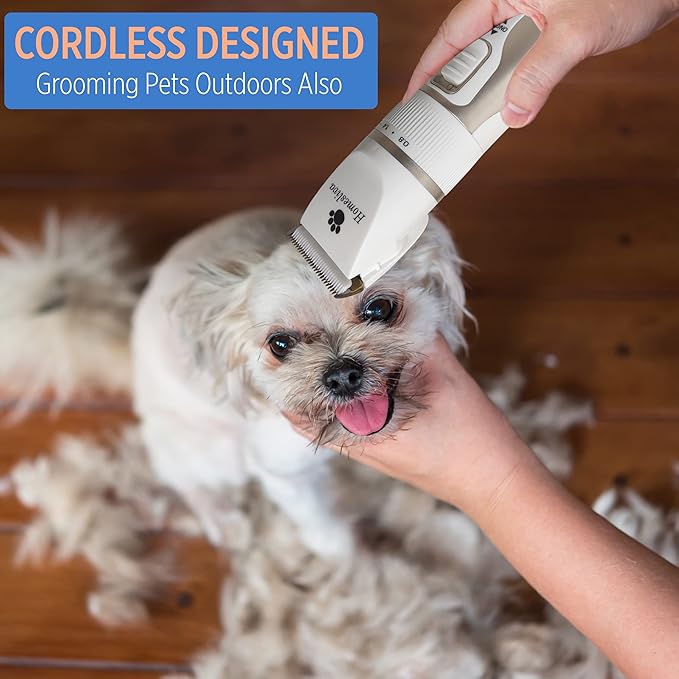 Dog Grooming Shaver Kit Clippers Low Noise Rechargeable Cordless Electric Quiet Hair Clippers Set for Dogs Cats Pets (White)