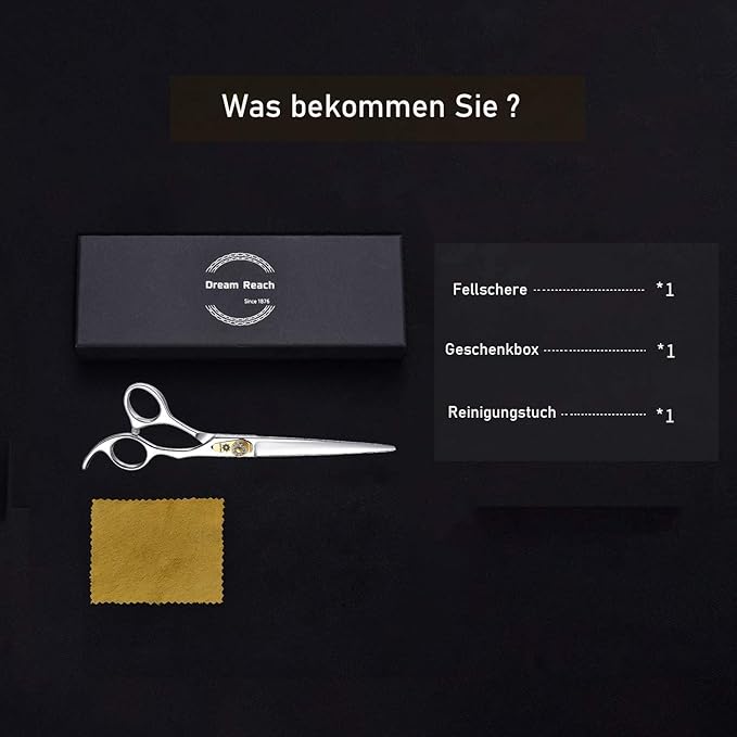 Dream Reach Professional Dog Grooming Straight, Curved, Thinning/Blending/Chunking Scissors Kit, JP-440C Stainless Steel Pet Cat Hair Cutting/Trimming Shears (7 inch-Straight Scissors)