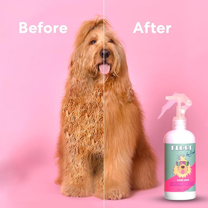 Floof Juice Dry Shampoo for Dogs - Hypoallergenic Conditioning Detangling - No Rinse Spray for Odor Control for Smelly Dogs, Waterless - Made in USA (10oz)