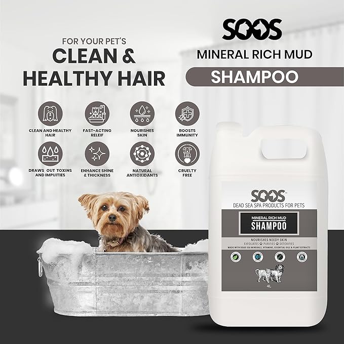 Soos Pet Mineral Rich Mud Dog and Cat Shampoo Natural Dead Sea Minerals Fast Absorbing Natural Ingredients - 1x (4L Gallon)