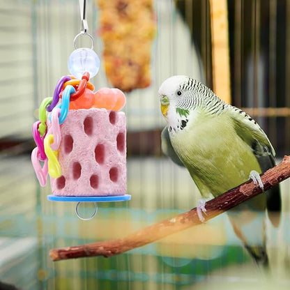Wontee Bird Calcium Grinding Chewing Toys Bird Perch Stand for Cockatiels Conures Quaker Senegal Parrot, 2 Packs