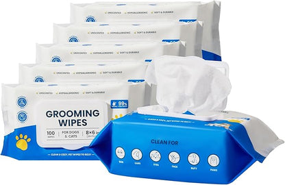 Unscented Pet Grooming Wipes for Dogs & Cats - 600 Count Dog Wipes for Cleaning Paws, Body, and Butt, Thick, Soft & Hypoallergenic