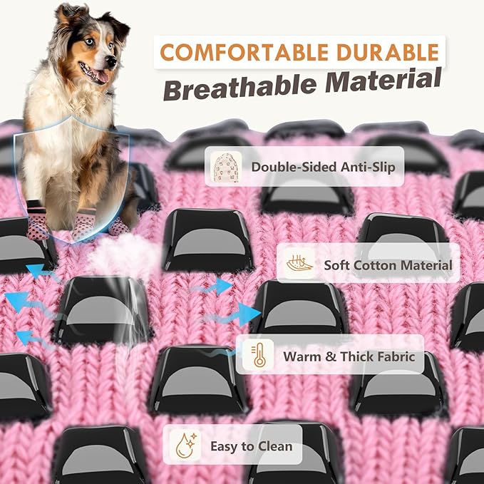Non Slip Dog Socks to Prevent Licking Paws Grippy Socks for Senior Dog on Hardwood Floors Anti Slip Dog Socks for Hot Pavement Double Side Paw Protector Prevent Scratching Pink XL