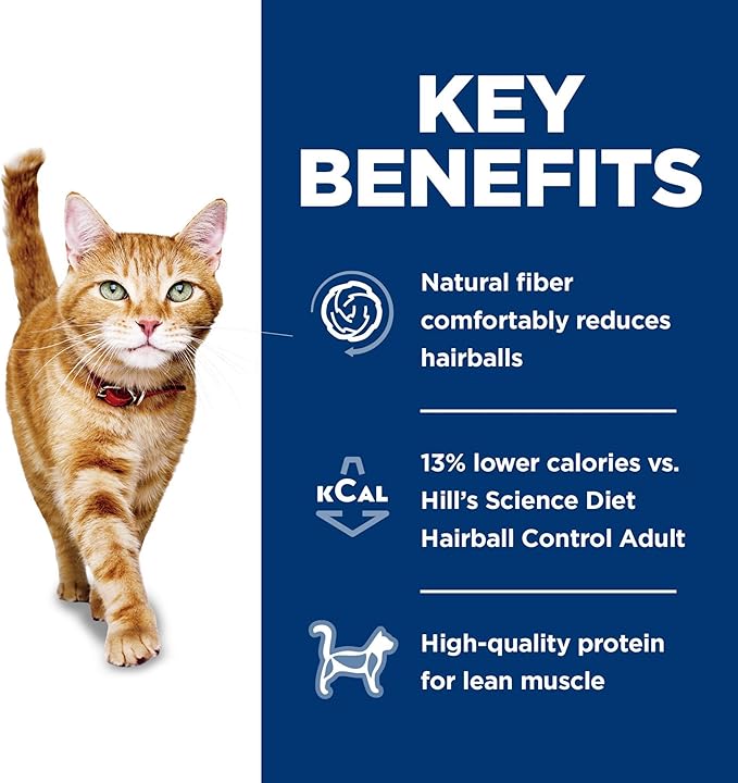 Hill's Science Diet Hairball Control Light, Adult 1-6, Weight Management & Hairball Control Support, Dry Cat Food, Chicken Recipe, 7 lb Bag