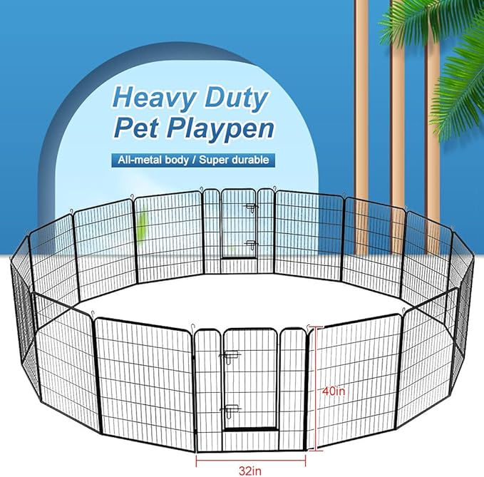 40 Inch Height 16 Panels Dog Playpen Outdoor/Indoor Heavy Duty Pet Playpen with Doors Heavy Duty Foldable Metal for RV, Camping, Yard