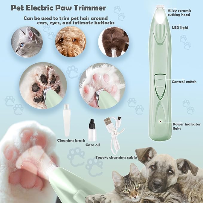 Dog Paw Cleaner Pet Paw Cleaning Kit with 150ml/5.12fl.oz Waterless Foaming Microfiber Towel Feet Balm Cordless Electric Paw Trimmer with LED Light Dog Cat Nail Clippers&Safety Stop