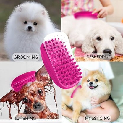 Pet Bath Massage Brush - Premium Cat and Dog Bath Brush Scrubber with Removable Cover - Soft Bristle Silicone Dog Brush for Short & Long Haired Pets - Dog Scrubber for Bath (Pink)