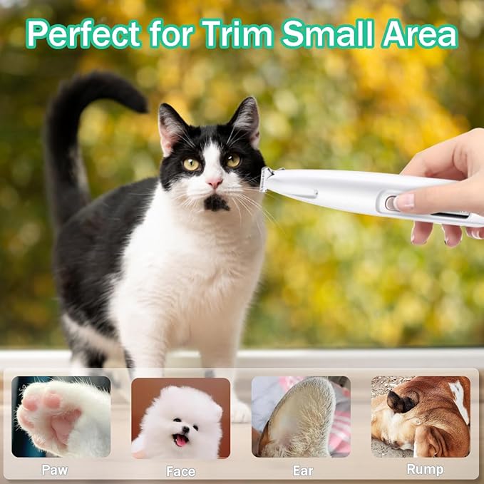 Dog Paw Trimmer, Electric Dog Clippers with LED Light, Rechargeable Low Noise Pet Hair Trimmer for Grooming, Cordless Pet Paw Trimmer, Pet Hair Shaver for Small Dogs Cats