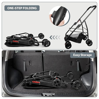 Dog Stroller, 3 in 1 Folding Cat Stroller, 4 Wheels Pet Stroller for Medium/Small Dogs, Puppy Stroller with Detachable Carrier&Storage Basket, Dog Strollers with Sun Shade&Breathable Visible Mesh