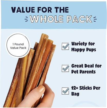 Pawstruck All-Natural 9" Bully Sticks for Dogs - Best Long Lasting, Rawhide Free, Low Odor & Grain Free Dental Chew Treat - Healthy Single Ingredient 100% Real Beef - 1 lb. Bag