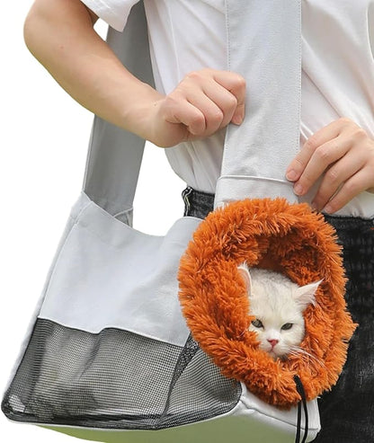 Dog Carrier Sling Lion-Shaped Pet Canvas Bag Cat Shoulder Bag Pet Body Holder for Daily Use Walking Travel Outdoor, Light Grey L