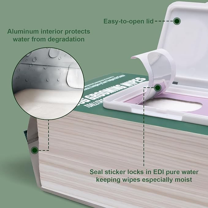 Dog Wipes for Paws and Bum, Hypoallergenic Pet Grooming Wipes Natural and Gental, 100 Wipes for Cleaning & Grooming Moisturizing Coconut