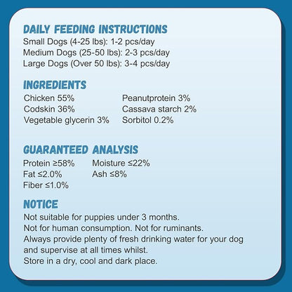 Chicken Wrapped Cod Fish Skin Stick Dog Treats, Healthy High Protein Omega3 Cod Twist Dog Chews Real Chicken Wrap Teeth Cleaning for Large Medium Small Pets 10.5 OZ