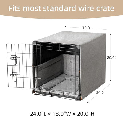 3-Piece Waterproof Dog Crate Cover Set with Kennel Cover, Bed Mat & Bumper Pad - Washable Pet Crate Accessories Fit for 24 Inch Dog Cages (24", Gray)