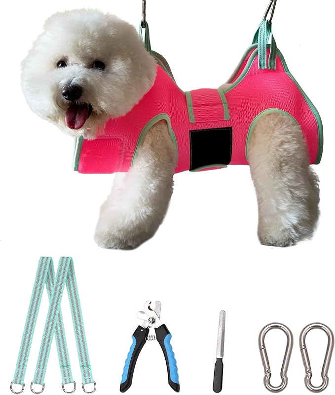 Dog Grooming Hammock with Thick Fabric Neck Support & Wide Strap Restraint for Small Dogs
