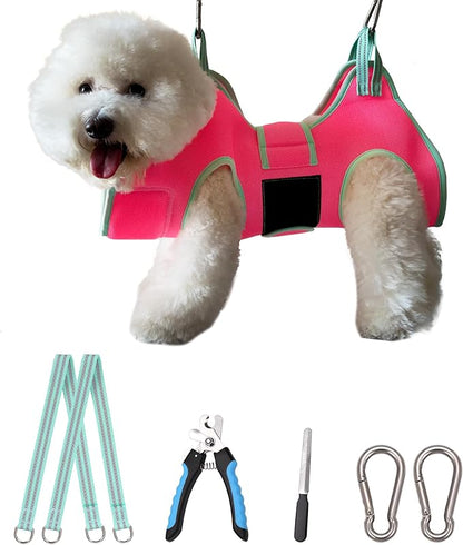 Dog Grooming Hammock with Thick Fabric Neck Support & Wide Strap Restraint for Small Dogs