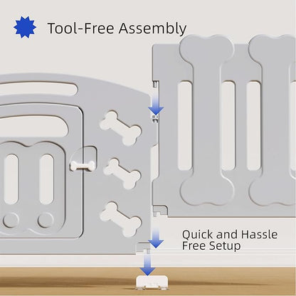 Dog Playpen, Puppy Playpen for Small Dogs, Indoor Dog Play Pen with Door & Lockable Gate, Foldable Portable Pet Fence, Easy to Assemble