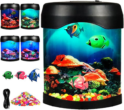 Fish Lamp,Mini Aquarium Tank Decorative Lamp with 6 Color Changing,LED Aquarium Sensory Night Light with 3 Fake Moving Fish,Table Lamp for Home Office Desktop Decor,Gifts for Kids and Adults