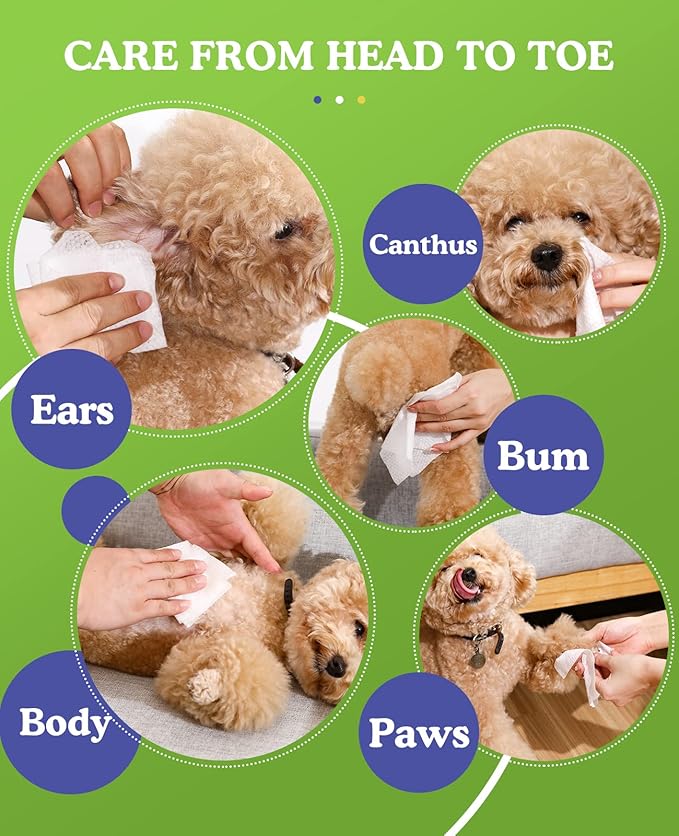 Dog Wipes for Paws and Butt, Pet Wipes for Dog Cat, Unscented Hypoallergenic Thick Dog Grooming Wipes for Cleaning Deodorizing, Puppy Wipes for Face Eye Ears Body Bath, 2Pack/200 Count