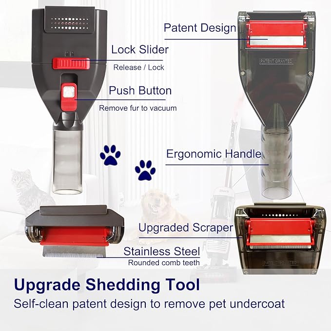 Dog Hair Vacuum Attachment for Most Vacuums, Pet Shedding Grooming Brush Tool with Long Extension Hose and Universal Vac Hose Adapters (Universal)