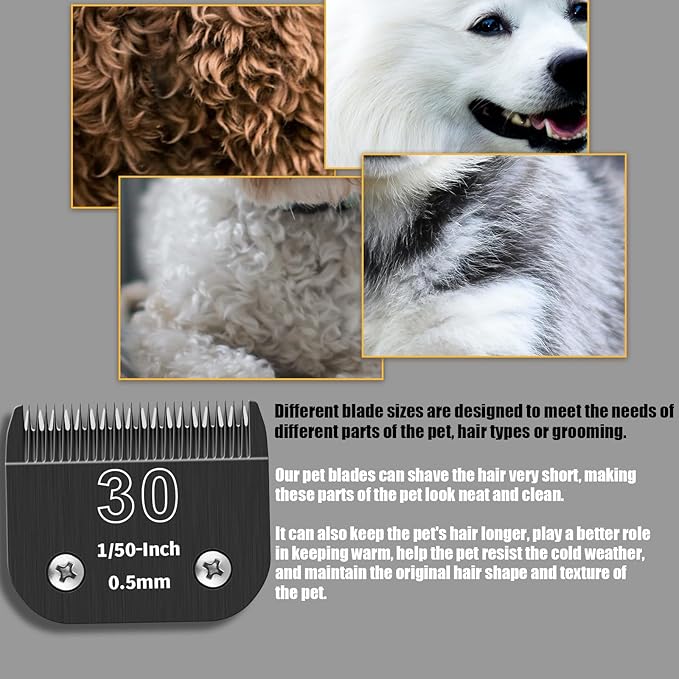 3 Packs 30# Detachable Dog Grooming Steel Blades,Compatible with Andis,Oster A5,Wahl KM-10 Series,Cut Length 1/50" 0.5MM ï¼_lackï¼