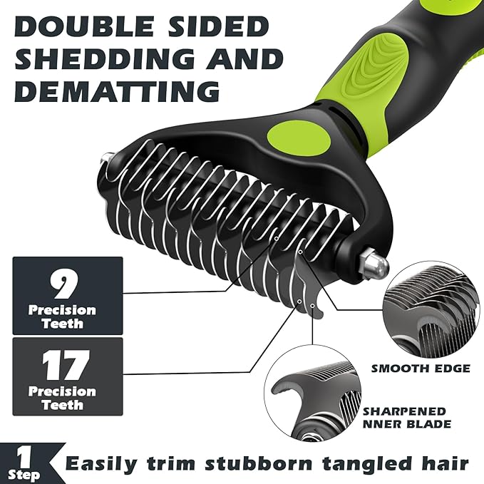 3PCS Dog Brush I Dog Brush for Shedding I Deshedding Dog Brush I Dog Bath Brush I Slicker Brush For Dogs I Dog Comb I Premium Pet Supplies (Green Black)