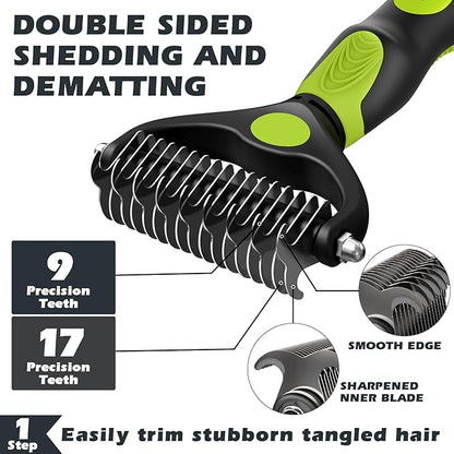 3PCS Dog Brush I Dog Brush for Shedding I Deshedding Dog Brush I Dog Bath Brush I Slicker Brush For Dogs I Dog Comb I Premium Pet Supplies (Green Black)