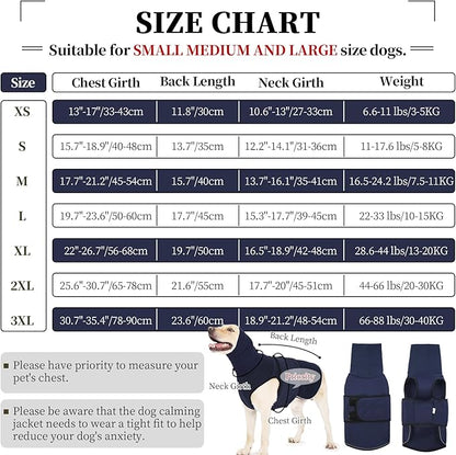 ROZKITCH Dog Calming Vest with Hoodie, Anxiety Relief Jacket for Dogs, Breathable Pet Coat for Storms, Fireworks, and Separation NavyBlue 2XL