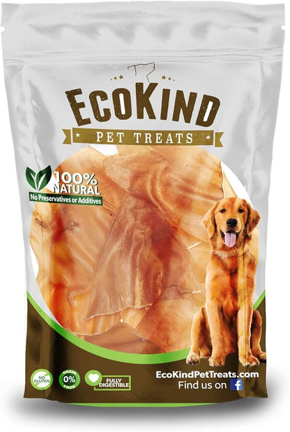 EcoKind Pet Treats Jumbo (6-8 inches Each) Cow Ear Dog Treats - 100% All-Natural Beef Dog Chews - Promotes Dental Health - Durable & Long-Lasting, Free Range Grass Fed Cattle (6 Ears)