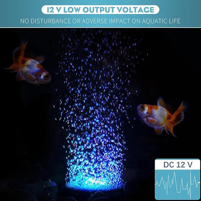 Pawfly 2 Inch Aquarium Air Stone Disc with LED Light Fine Bubbler Diffuser with Tubing for Fish Tank (Pump not Included)