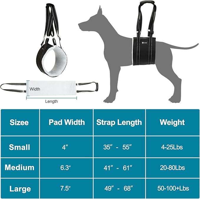 20-130 lbs Dog Lift Harness, Dog Sling for Large Dogs Hind Leg Support, Dog Support Harness for Back Legs, Help Lift Rear for Canine, Up and Down Stairs, Canine Aid (Large) Black