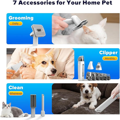 Dog Grooming Kit & Dog Hair Vacuum,15000 Pa Powerful Suction, Pet Grooming Vacuum Removes 99% Pet Hair, Includes Clippers, Brush, Nail Trimmer Grinder, Stainless Steel