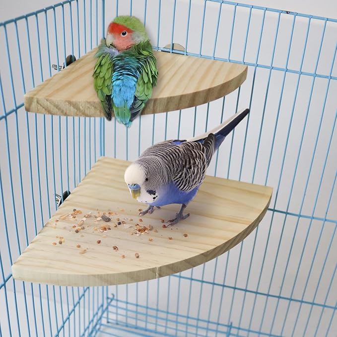 2 Pack Bird Perch Platform, Parrot Stand Sector Playground Wood Perch Stand Toy Cage Accessories Exercise Toy for Parakeet Conure Cockatiel Budgie Gerbil Rat Mouse Chinchilla Hamster(Set 3)