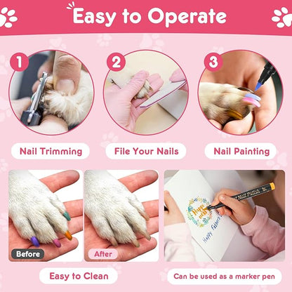 7 Colors Quick Dry Dog Nail Polish Kit Pet Safe Polish Pens for Puppy Nail Art & Paw Care Easy-Apply, Odorless Formula for Dogs & Cats