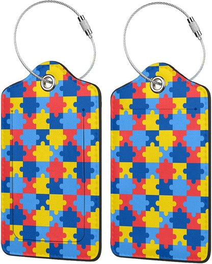 2 Pcs Autism Luggage Tag for Suitcase, Cute Autism Awareness Day Puzzle Piece Tags Birthday Gift for Men Women Outdoor Travel, Identifiers Privacy Cover ID Label with Steel Loop