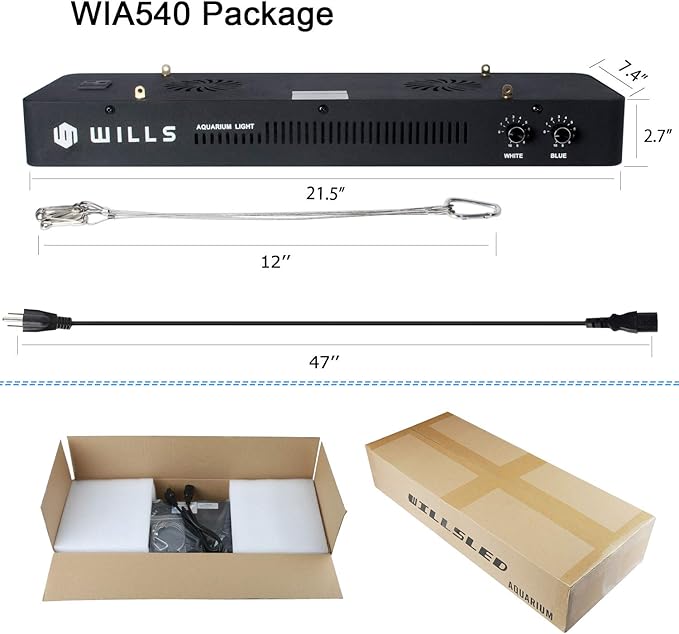 WILLS Full Spectrum Aquarium Light, Reef Lights for Coral with Dual Dimmable Channels, 55 Premium SMD Chips, Daisy Chain Design, Hanging Saltwater Fish Tank Light for SPS/LPS Coral Reef (165W/Black)