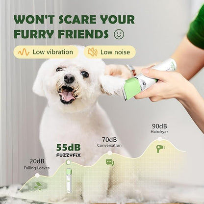 Dog Grooming Kit with LED Light, Low Noise Rechargeable 4 in 1 Pet Clippers for Matted Hair, Cordless Electric Cat Paw Trimmer Dog Nail Grinder, Grooming Supplies for Cat and Small Dogs