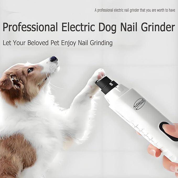 Dog Nail Trimmers, 5-Speed Professional Quiet Electric Dog Nail Grinder with 2 LED Lights, 2 Grinding Wheels, Type-C Rechargeable for Medium Small Large Dogs and Cat (White)