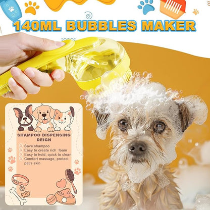 3Pcs Dog Bath Brush, Dog Scrubber for Bath, Dog Shampoo Brush Bubble Maker, Dog Paw Washer, dog grooming Massage Brush with Adjustable Ring Handle, dog accessories for Short & Long Hair -Yellow