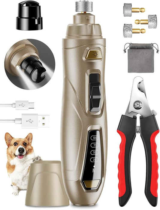 Dog Nail Grinder Super Quiet Dog Nail Trimmers 3 Grinding Wheels 3 Speed Rechargeable Pet Nail Grinder LED Display Dog Nail Clippers Kit for Large Medium Small Dogs Cats Dog Nail File Toenail Clippers